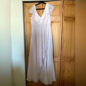 Azazie Light Pink Maxi Dress with Ruffle Sleeves